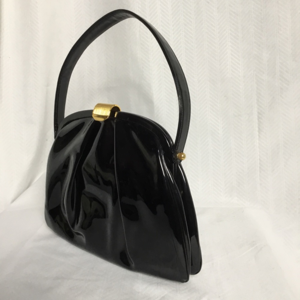 Genuine Patent Leather Vintage Handbag Black Prestige Vintage 1950s 1960s - Picture 3 of 10
